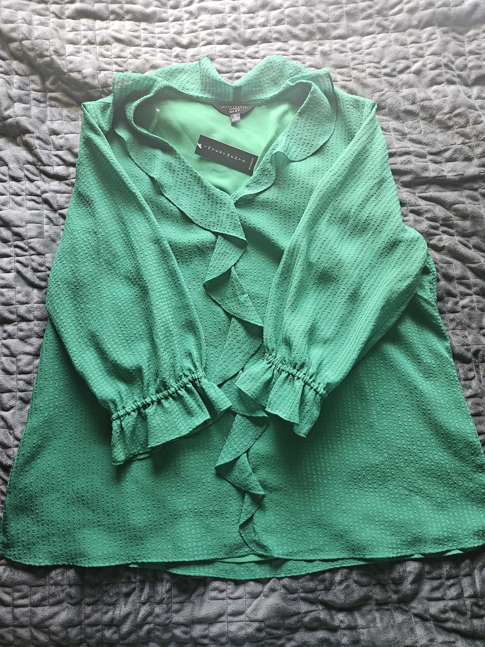 Investments Green Ruffle Front Blouse